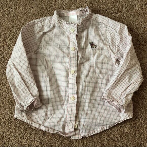 Janie and Jack Grid Plaid Pug Shirt Baby Girl 18-24 Mos Long Sleeve Button Down - Picture 1 of 6